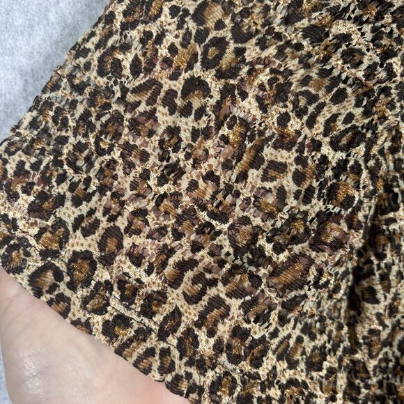 VTG 90s Top 2XL Leopard Animal Crinkle Sheer Textured Loud Maximalist Stretch - Picture 5 of 10